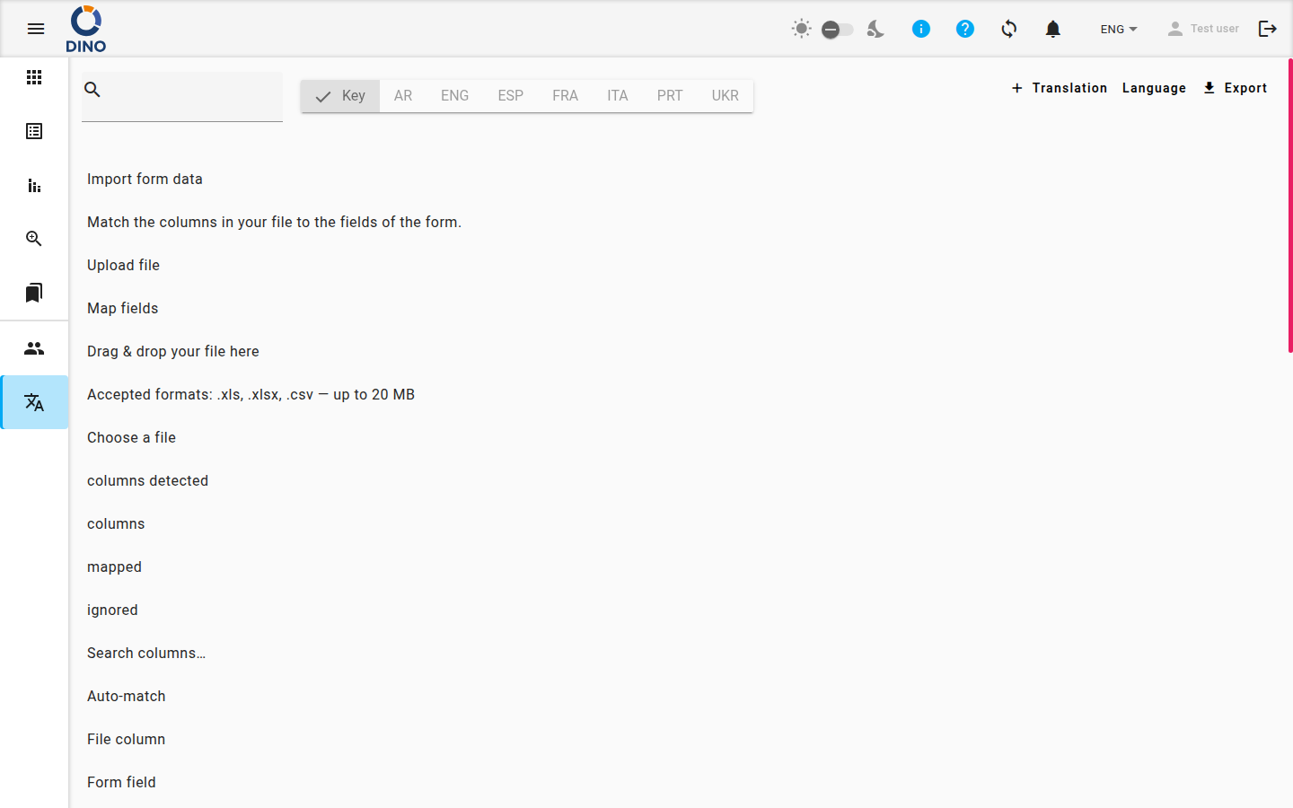 Main view of the Languages page