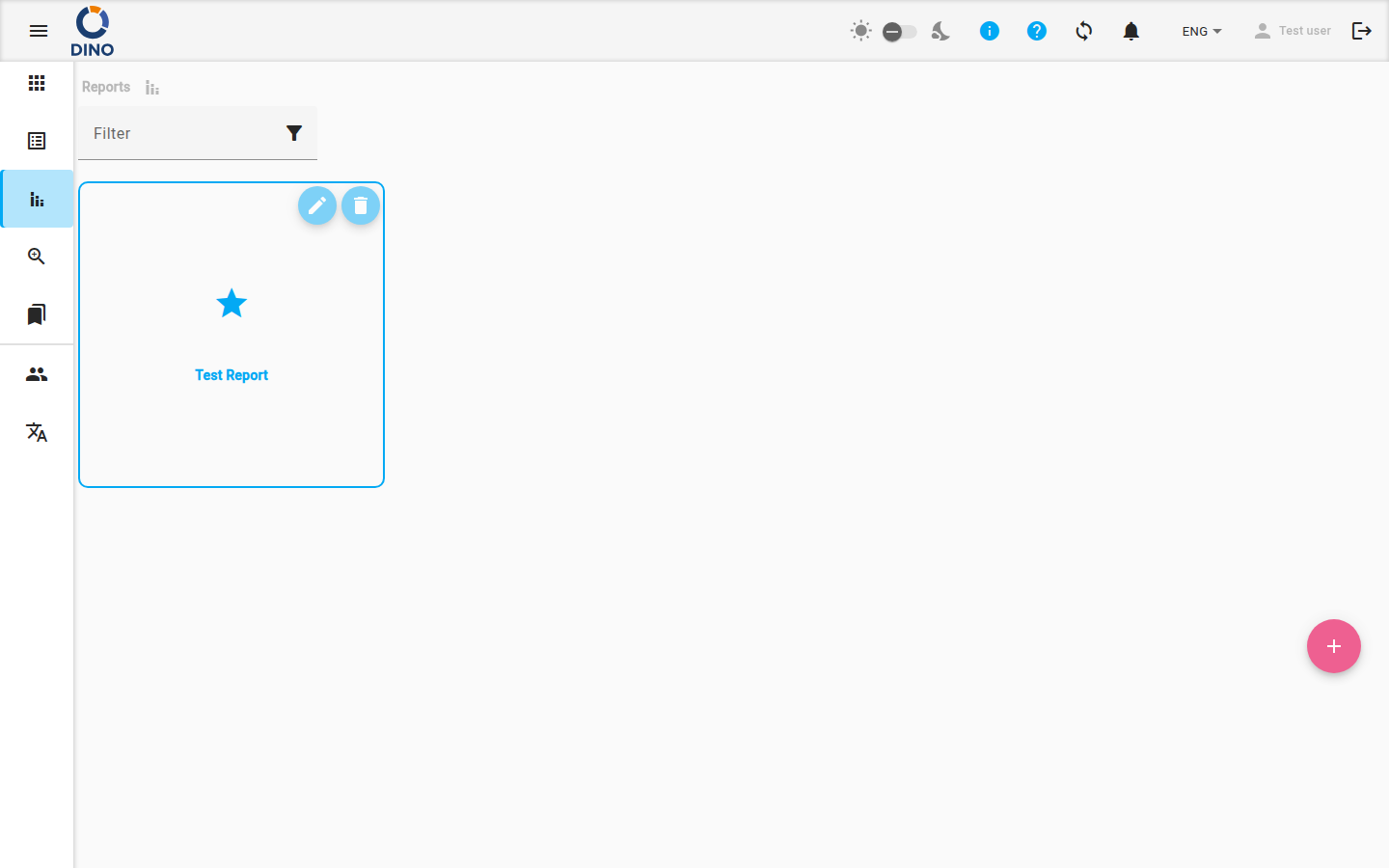 Main view of the Reports page